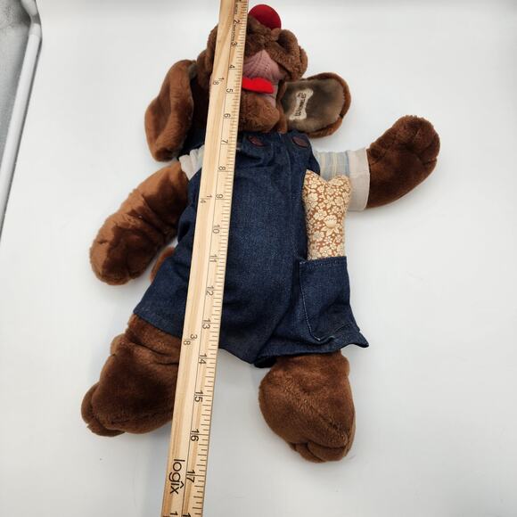 Ganz Bros Wrinkles Brown Dog Hand Puppet 17” Overalls Bone Tag Vintage 1981 - Picture 10 of 11